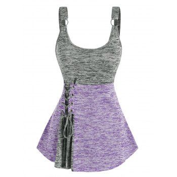 

Lace Up Space Dye Two Tone Tank Top, Light purple