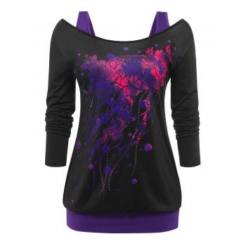 

Plus Size Cutout Printed 2 in 1 Tee, Black