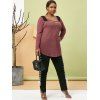 Plus Size Cutout Lace Insert Long Sleeve Tee - DEEP RED L