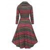 Lace Up Colorful Stripe Cowl Neck High Low Dress - multicolor XL