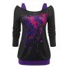 T-shirt Découpé 2 en 1 Imprimé de Grande Taille - Noir 2X