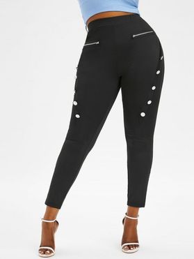 Plus Size Zippered Buttons Leggings