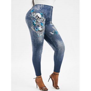 

Plus Size Halloween Skull Wings Print Jeggings, Multicolor