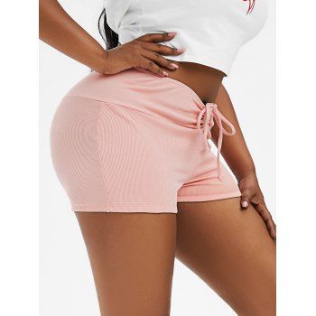 

Plus Size Ribbed Cinched Ruched Swim Boyshorts, Light pink