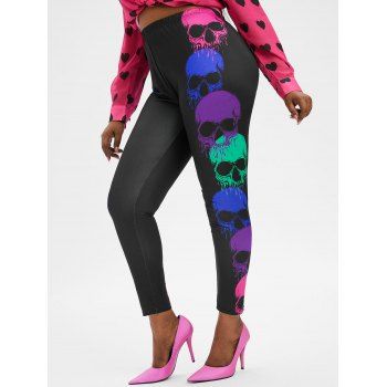 

Multicolored Skull Halloween Plus Size Leggings, Black