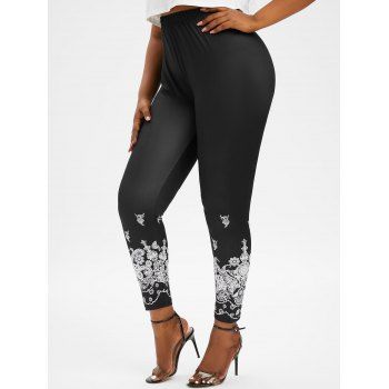 

Plus Size Floral Paisley Print Leggings, Black