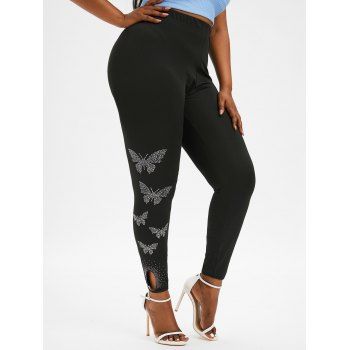 

Plus Size Rhinestone Butterfly Cutout Skinny Pants, Black