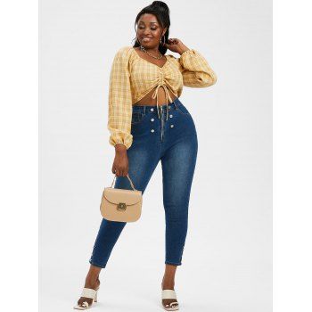 Buy Plus Size Zipper Fly Mock Button Jeans. Picture