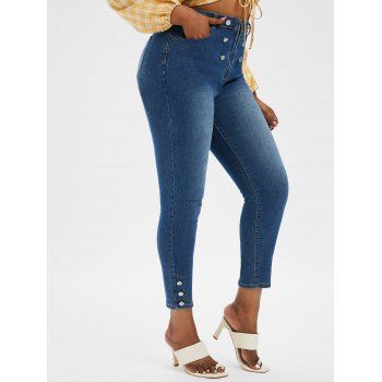 

Plus Size Zipper Fly Mock Button Jeans, Deep blue
