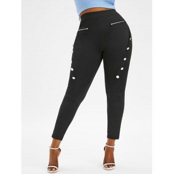 

Plus Size Zippered Buttons Leggings, Black