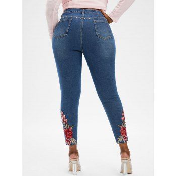 

Plus Size High Rise Floral Applique Jeans, Blue