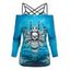 Halloween Skull Butterfly Print Off The Shoulder Tee and Lace Strappy Camisole - BLUE XL