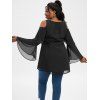 Plus Size Open Shoulder Layered Bell Sleeve High Low Top - BLACK L
