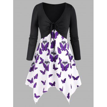 

Skull Butterfly Halloween Cinched Front Plus Size Top, Purple