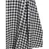 Vintage Dress Gingham Plaid Print Mini Dress Mock Button Bowknot A Line Dress Short Sleeve Dress - BLACK XXL