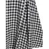 Vintage Dress Gingham Plaid Print Mini Dress Mock Button Bowknot A Line Dress Short Sleeve Dress - BLACK XXXL