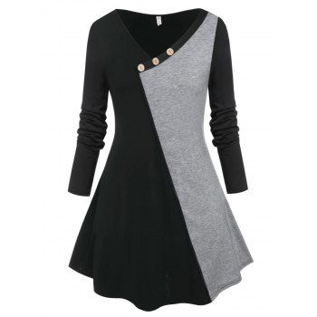 

Plus Size V Neck Colorblock T-shirt, Black