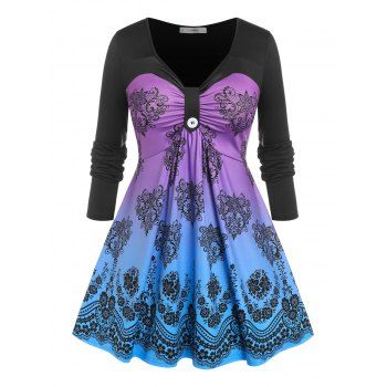 

Plus Size Tribal Print Empire Waist Tee, Black