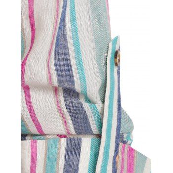 Colorful Stripe Print Double Pockets Shirt
