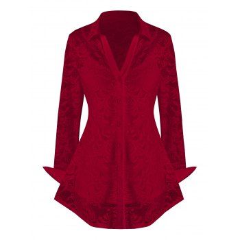 

Plus Size Lace See Thru Blouse with Cami Top Set, Deep red