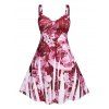 Robe Ligne A Mi-Longue à Imprimé Fleur sans Dos de Grande Taille - Rouge foncé 2X