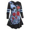 T-shirt à Manches Longues à Imprimé de Crâne Floral - Noir L