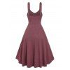 Sleeveless Lace Panel Cinched High Low Dress - DEEP RED L