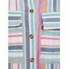 Colorful Stripe Print Double Pockets Shirt - multicolor XL