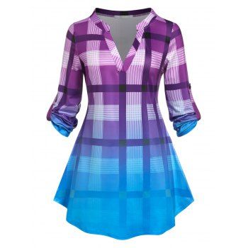 

Plus Size Plaid Gradient Print T Shirt, Multicolor