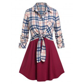 

Plus Size Plaid Pocket Blouse and Cami Top Set, Blue