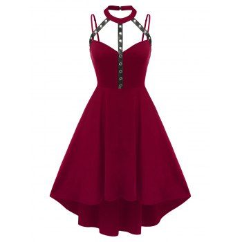 

Plus Size Gothic Harness Cutout High Low Dress, Deep red