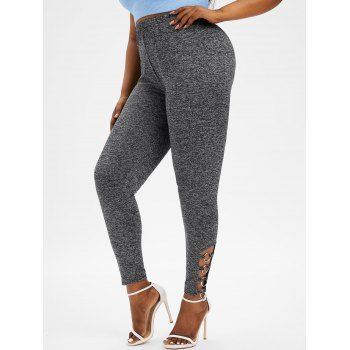 

Plus Size Ladder Cut Ring Embellished Heather Pants, Gray