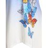 Plus Size Ombre Butterfly Print Hanky Hem Roll Sleeve Top - LIGHT BLUE 5X