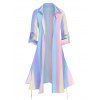 Pastel Ombre Rainbow Rolled Up Sleeve Button Up Shirt Dress - multicolor XXL