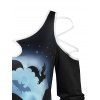 T-shirt asymétrique à épaules dénudées et imprimé Moon Bats - Noir L