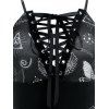 Plunge Lace Up Full Print Dress - BLACK XL