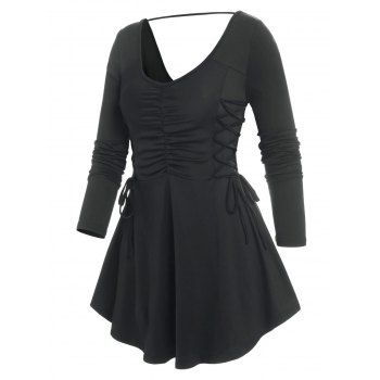 

Lace Up Ruched Skirted T-shirt, Black