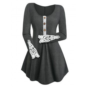 

Plus Size Contrast Lace Applique Tunic T Shirt, Dark gray