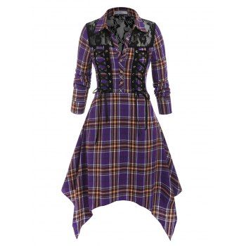 

Plus Size Lace Up Plaid Handkerchief Dress, Purple