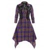 Plus Size Lace Up Plaid Handkerchief Dress - PURPLE L