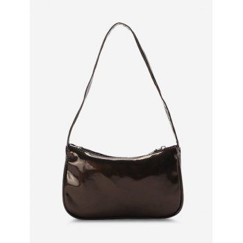 

Solid Color Faux Patent Leather Shoulder Bag, Brown