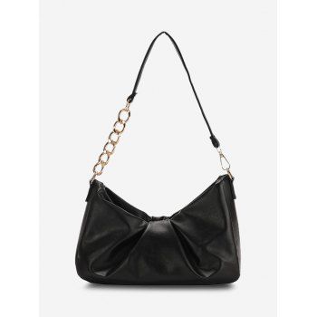 

Half-Chain Strap Ruched Shoulder Bag, Black
