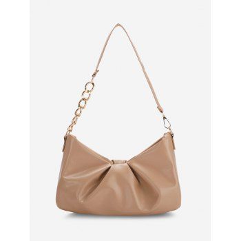 

Half-Chain Strap Ruched Shoulder Bag, Brown