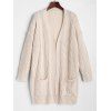 Cable Knit Patch Pocket Open Front Cardigan - LIGHT COFFEE L