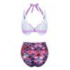 Ombre Mermaid Print Shell Pattern Bikini Set - LIGHT PURPLE S
