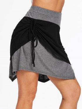 Cinched Asymmetrical Two Tone Mini Skirt