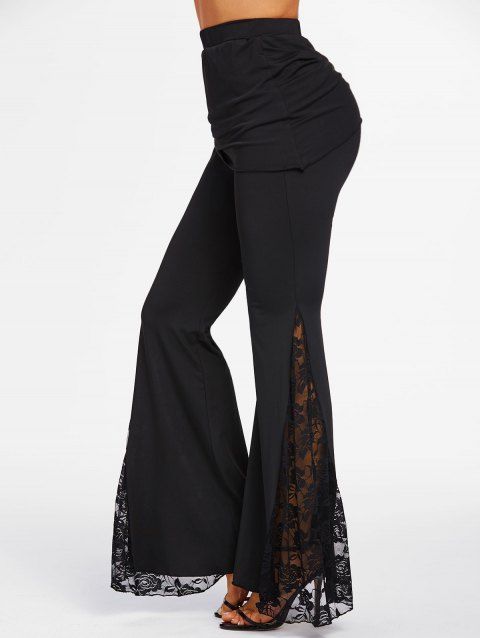 Flower Lace Insert Skirted Flare Pants
