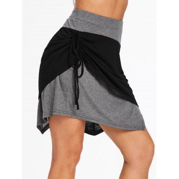 

Cinched Asymmetrical Two Tone Mini Skirt, Black