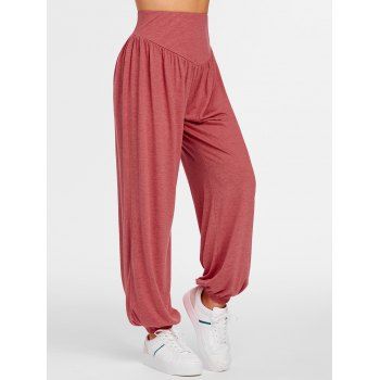 

High Waisted Heathered Jogger Pants, Red