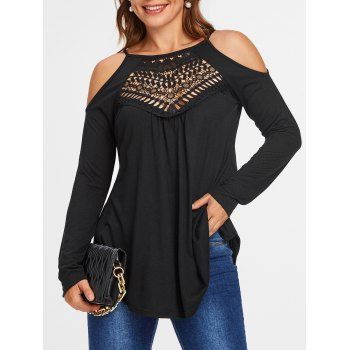 

Cold Shoulder Lace Insert T-shirt, Black